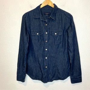 Talbots Chambray Dark Wash Button Up Collared Shirt Top 10